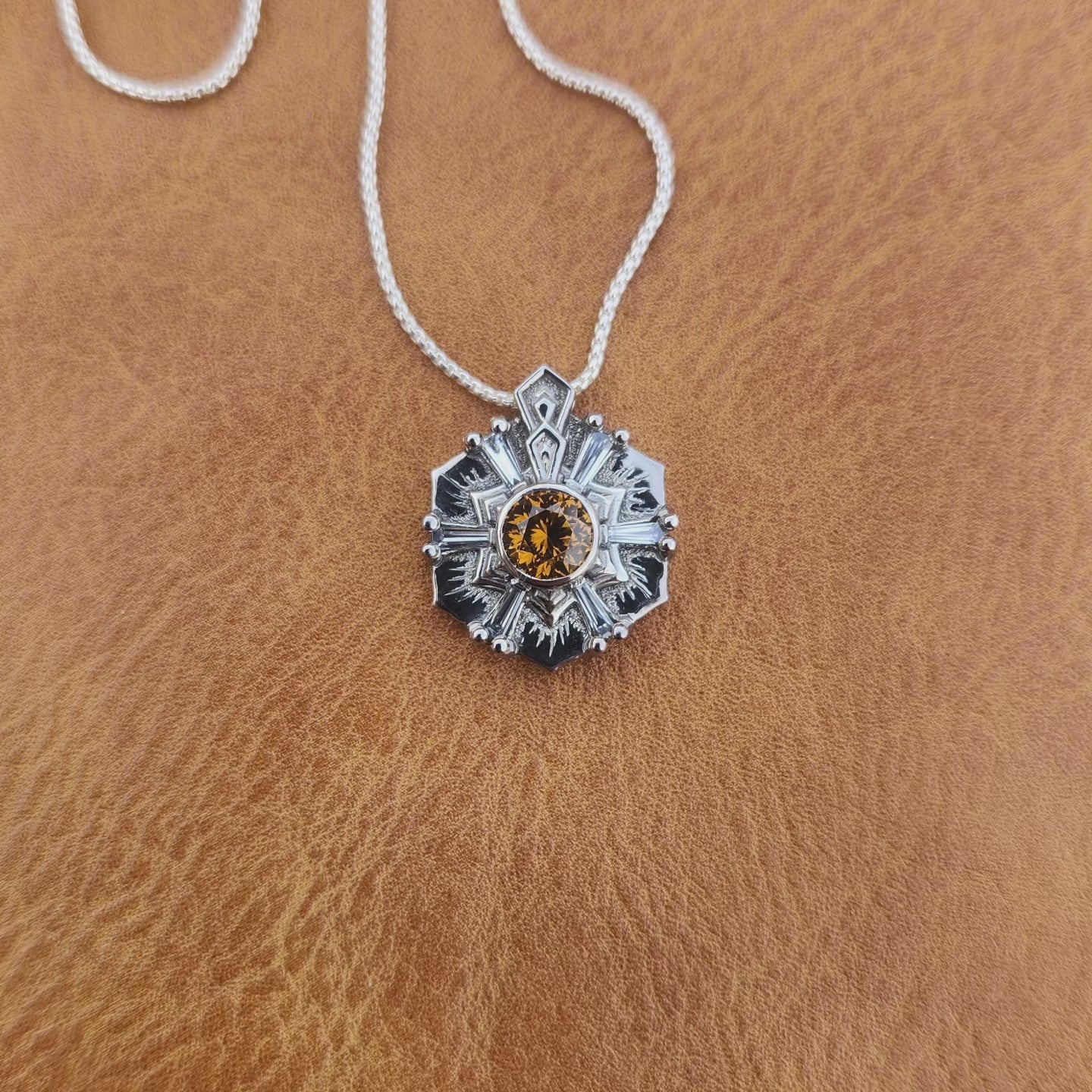 Hessonite Garnet WG Floral Pendant