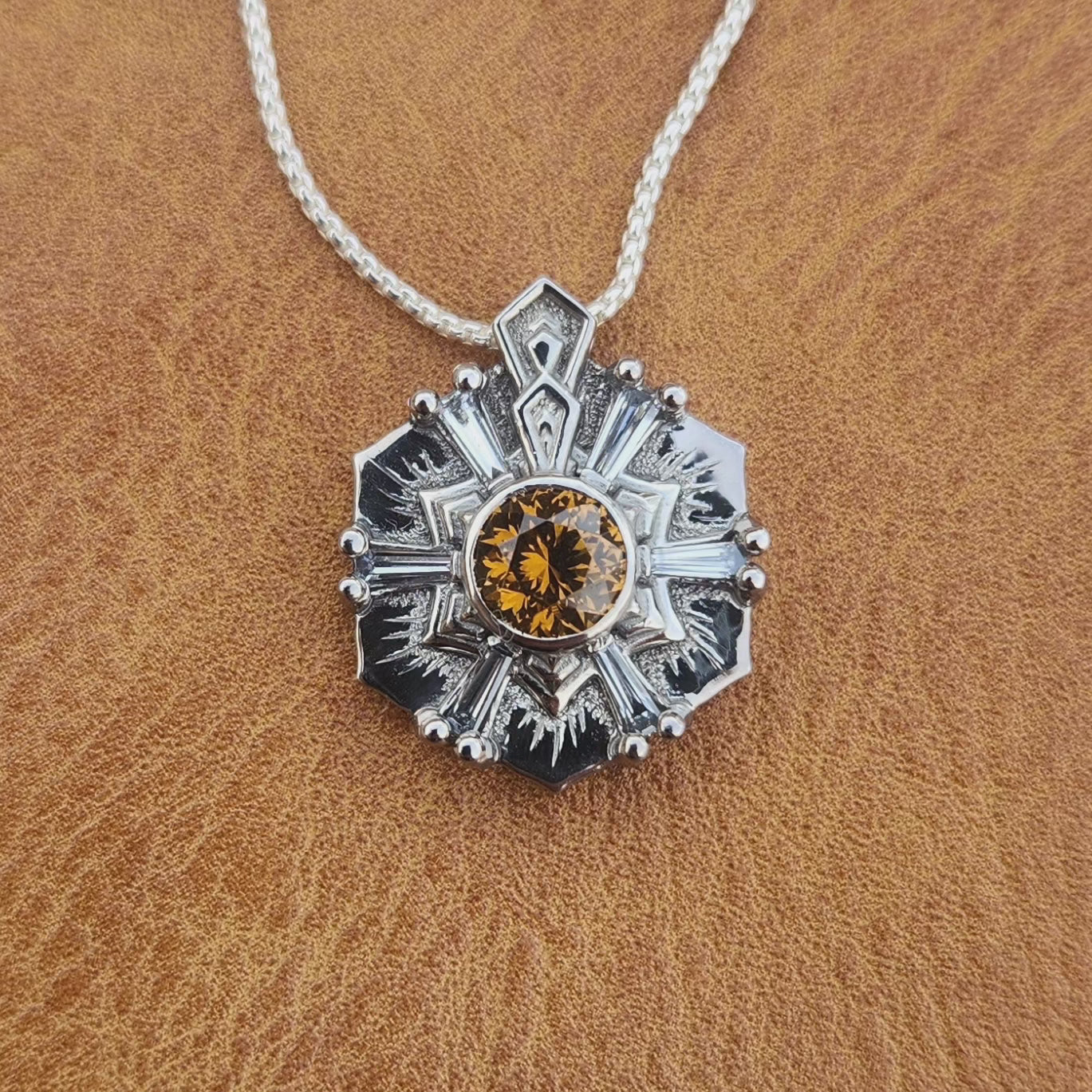 Hessonite Garnet WG Floral Pendant