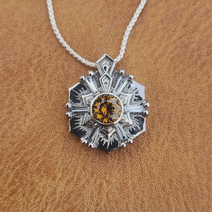 Hessonite Garnet WG Floral Pendant