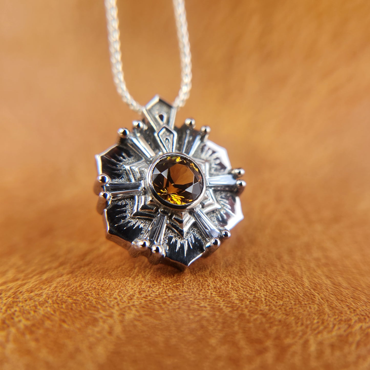 Hessonite Garnet WG Floral Pendant